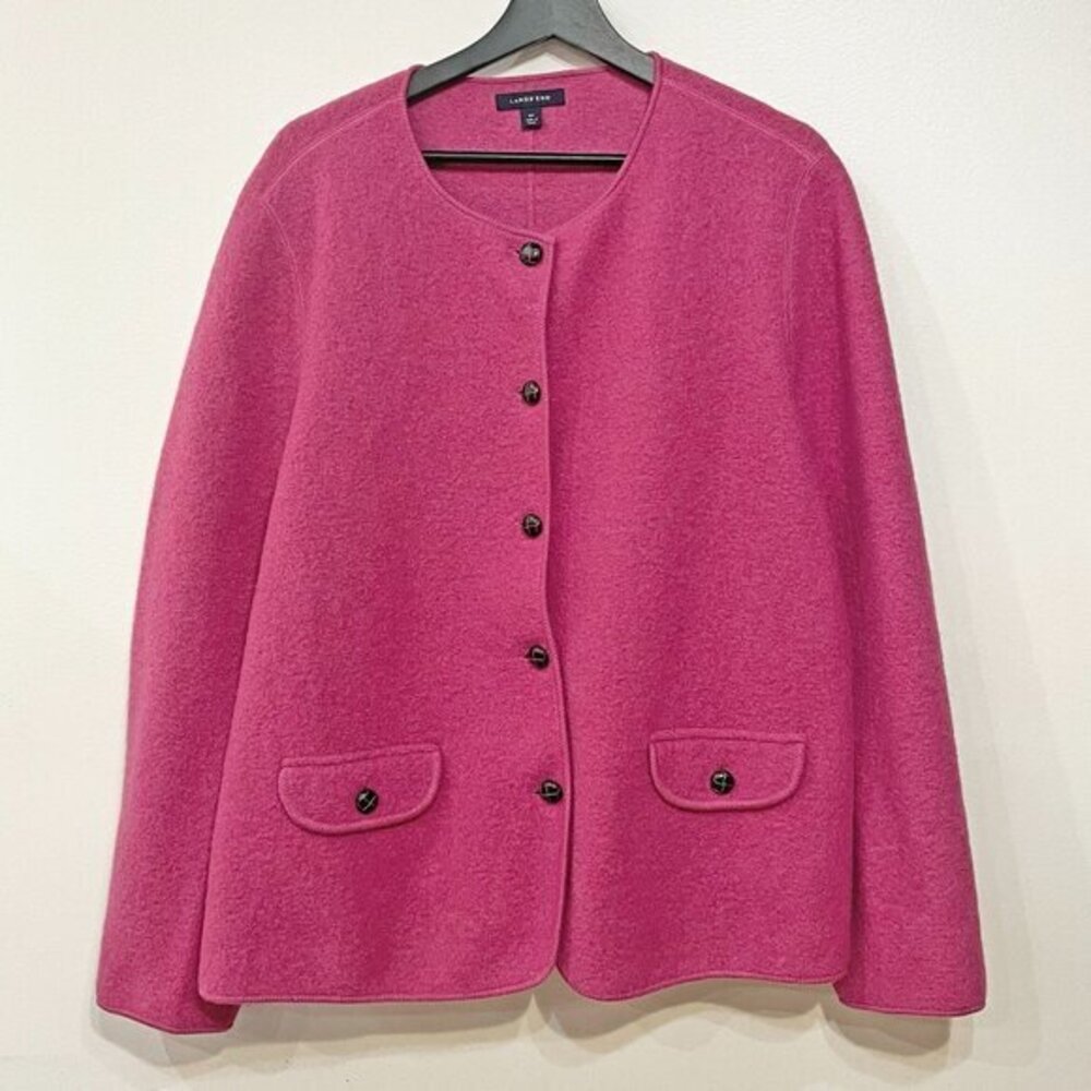 Vintage 100% Wool Lands' End Double Face Jacket Pink 18W, 1X EUC